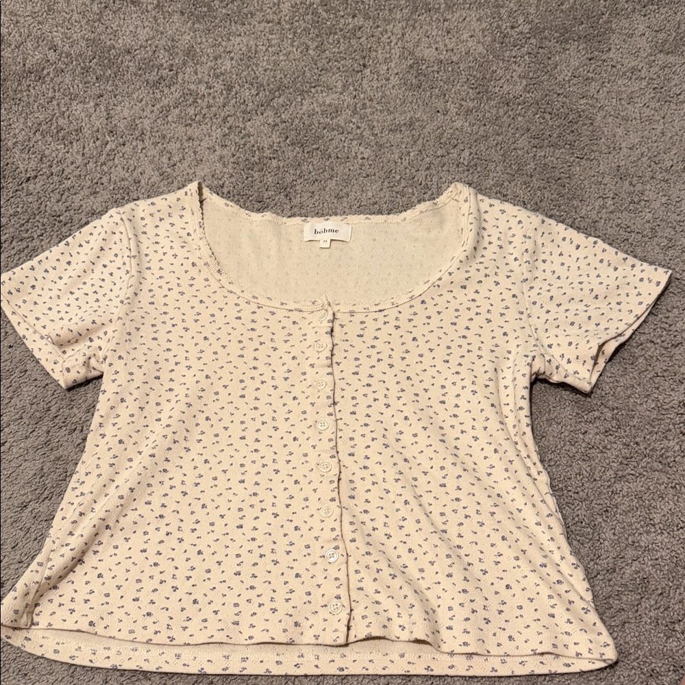 Cream Button-Up Cropped Top